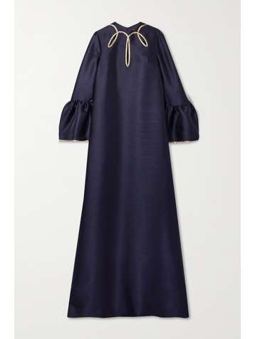 REEM ACRA Robe du soir en piqué de satin à finitions métallisées et à découpes