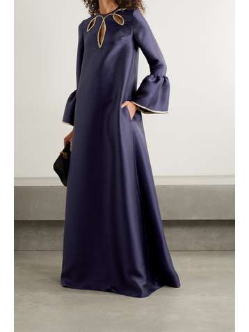 REEM ACRA Robe du soir en piqué de satin à finitions métallisées et à découpes