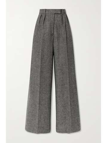 KHAITE Teyana pleated herringbone wool-tweed wide-leg pants