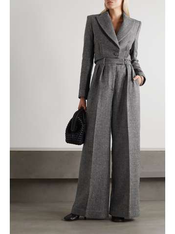 KHAITE Teyana pleated herringbone wool-tweed wide-leg pants