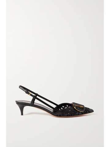 VALENTINO Valentino Garavani Go Logo 40 broderie anglaise leather slingback pumps