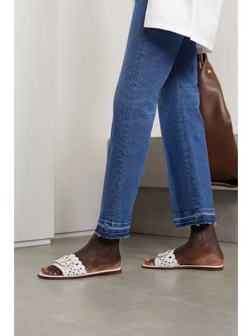 VALENTINO Valentino Garavani Atelier logo-embellished broderie anglaise leather slides