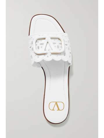 VALENTINO Valentino Garavani Atelier logo-embellished broderie anglaise leather slides