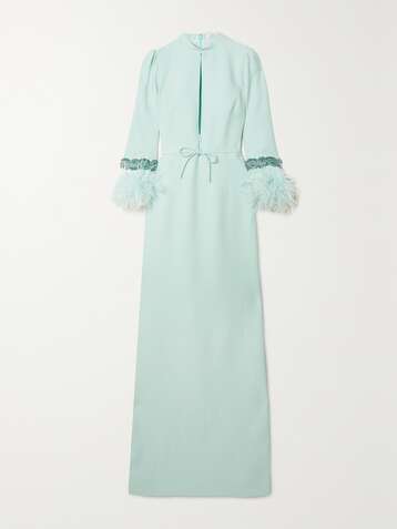 ANDREW GN Feather-trimmed crystal-embellished crepe gown