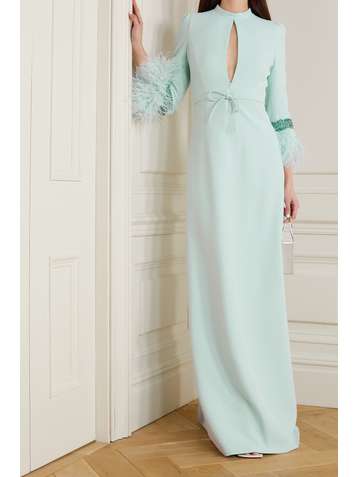 ANDREW GN Feather-trimmed crystal-embellished crepe gown