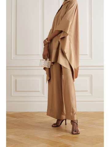 TALLER MARMO Palm Beach satin-trimmed silk-blend crepe wide-leg pants