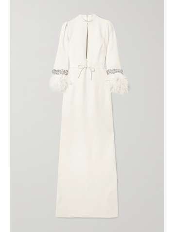 ANDREW GN Robe du soir en crêpe à cristaux et à plumes