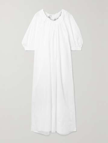 CO Robe longue en popeline de coton mélangé à fronces