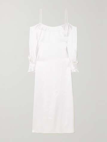 GALVAN Robe longue épaules nues en satin de soie Valencia