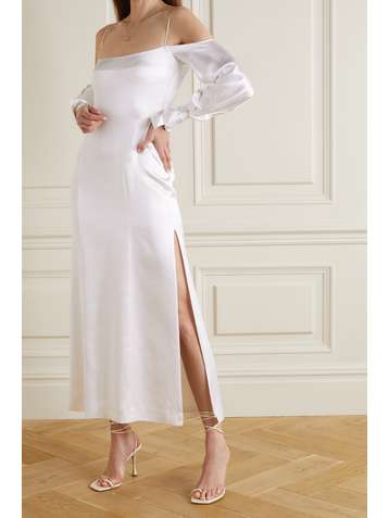 GALVAN Robe longue épaules nues en satin de soie Valencia