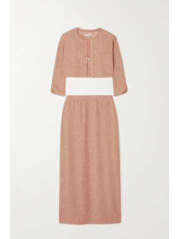 REFORMATION + NET SUSTAIN Janice knitted cardigan, camisole and midi skirt set
