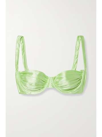 ISA BOULDER Brie ruched stretch-satin underwired bikini top