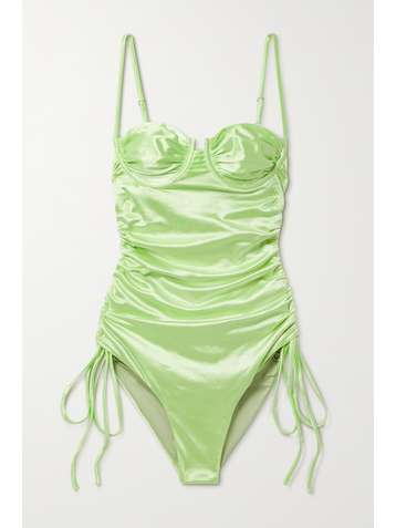 ISA BOULDER Nina ruched stretch-satin swimsuit