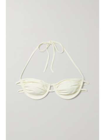 ISA BOULDER Finder ruched stretch-satin underwired halterneck bikini top