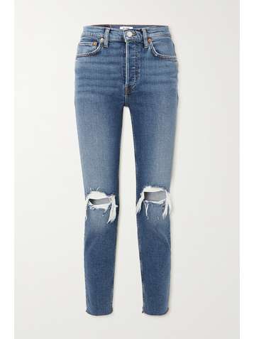 RE/DONE 90s Comfort Stretch High-Rise Ankle Crop distressed skinny jeans
