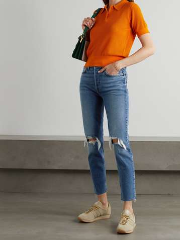 RE/DONE 90s Comfort Stretch High-Rise Ankle Crop distressed skinny jeans