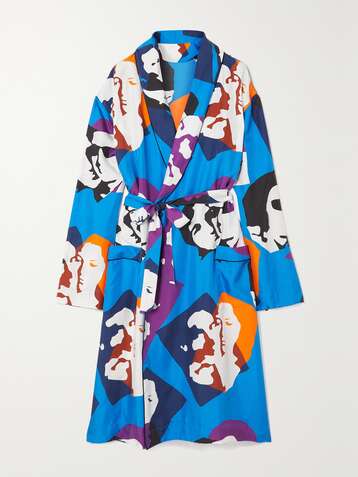 AZ FACTORY Pijama The Kiss Kimono aus bedrucktem Seiden-Twill mit Bindegürtel