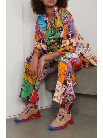AZ FACTORY Pantalon large en serge de soie imprimée Pijama Valentine