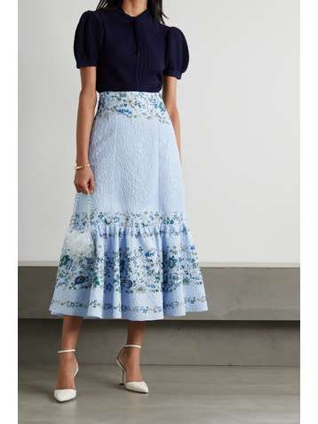 ERDEM Jupe midi en cloqué à imprimé fleuri Claude