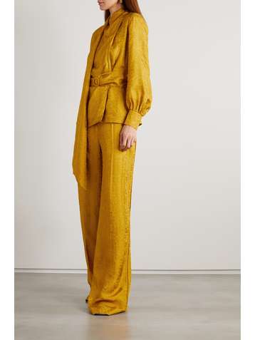 ERDEM Pantalon large en jacquard satiné à plis Hortencia