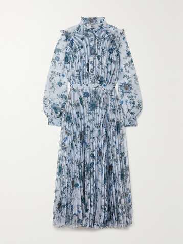 ERDEM Robe midi plissée en voile à imprimé fleuri Narella Hogarth