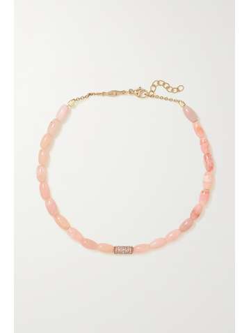 JACQUIE AICHE 14-karat rose gold, opal and diamond anklet