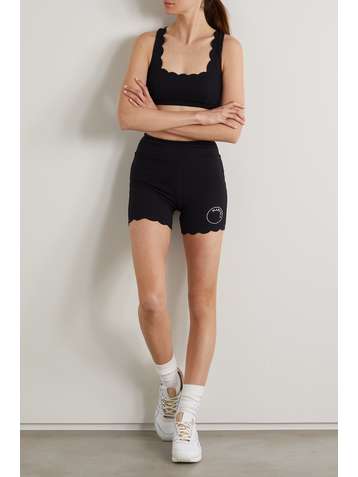 MARYSIA + NET SUSTAIN Billie Jean scalloped stretch recycled-seersucker shorts