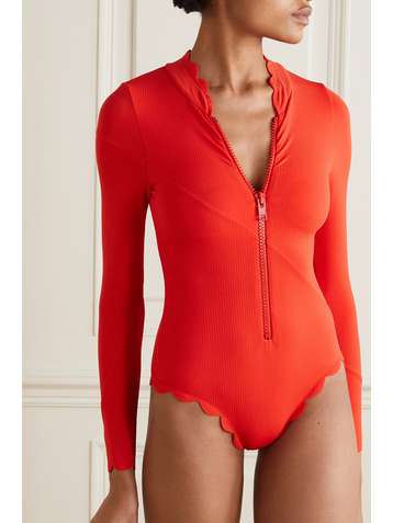 MARYSIA + NET SUSTAIN North Sea scalloped recycled seersucker swimsuit