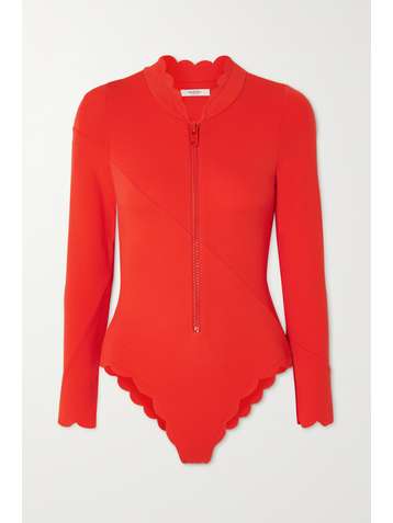 MARYSIA + NET SUSTAIN North Sea scalloped recycled seersucker swimsuit