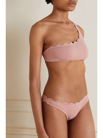 MARYSIA + NET SUSTAIN Santa Barbara scalloped recycled seersucker bikini briefs