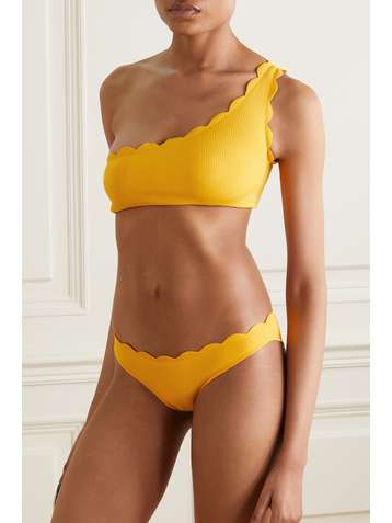 MARYSIA + NET SUSTAIN Santa Barbara scalloped recycled seersucker bikini briefs