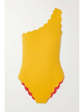 MARYSIA + NET SUSTAIN Santa Barbara reversible scalloped recycled seersucker swimsuit