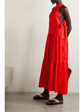 MARYSIA Molluscs tiered cotton-seersucker midi dress
