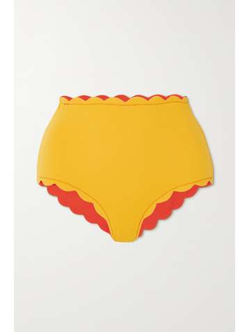 MARYSIA + NET SUSTAIN Santa Monica reversible scalloped recycled seersucker bikini briefs