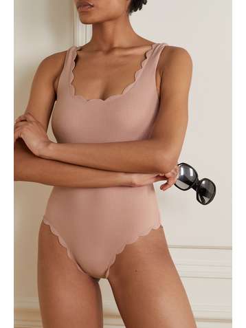 MARYSIA + NET SUSTAIN Palm Springs scalloped recycled seersucker swimsuit