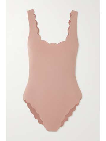 MARYSIA + NET SUSTAIN Palm Springs scalloped recycled seersucker swimsuit