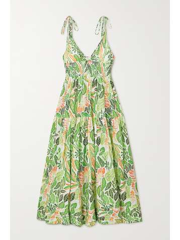 SOLID & STRIPED The Melody shirred printed cotton-blend dress