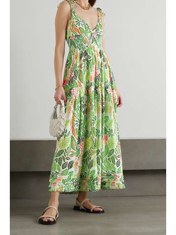 SOLID & STRIPED The Melody shirred printed cotton-blend dress