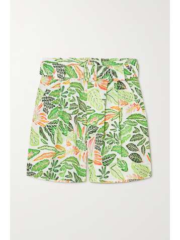 SOLID & STRIPED Short en coton et lin mélangés imprimés à ceinture The Talia