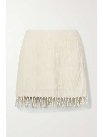 SAVANNAH MORROW THE LABEL + NET SUSTAIN Rena fringed crinkled organic cotton-gauze mini skirt
