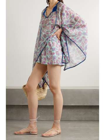 ETRO Poncho aus bedrucktem Voile aus einer Baumwoll-Seidenmischung mit Häkelbesätzen