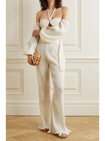 SAVANNAH MORROW THE LABEL Pantalon évasé en gaze de coton biologique froissée Eve - NET SUSTAIN
