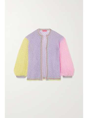 ROSE CARMINE Cardigan en mohair mélangé crocheté métallisé