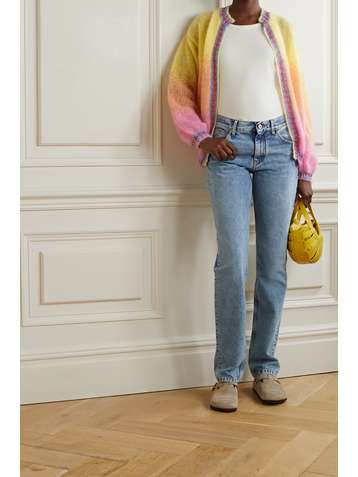 ROSE CARMINE Lurex-trimmed mohair-blend cardigan
