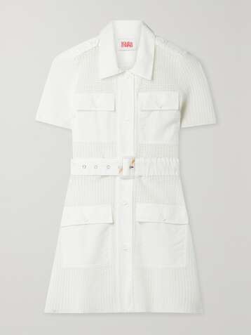 SOLID & STRIPED The Harper belted voile-trimmed open-knit mini dress