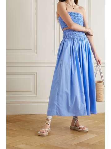 MATTEAU + NET SUSTAIN shirred organic cotton-poplin maxi skirt