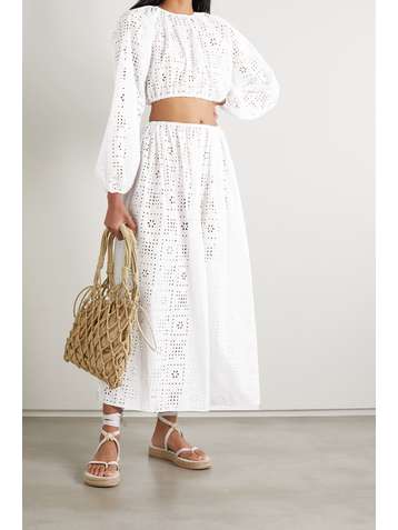 MATTEAU + NET SUSTAIN broderie anglaise organic cotton-poplin skirt