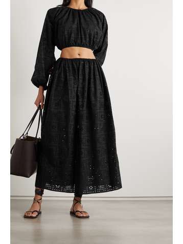 MATTEAU + NET SUSTAIN broderie anglaise organic cotton-poplin skirt