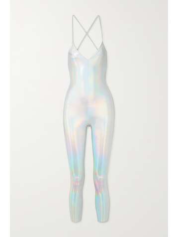 NORMA KAMALI Fara open-back iridescent coated stretch-jersey jumpsuit