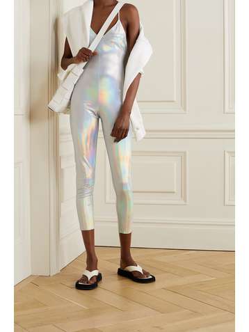 NORMA KAMALI Fara open-back iridescent coated stretch-jersey jumpsuit